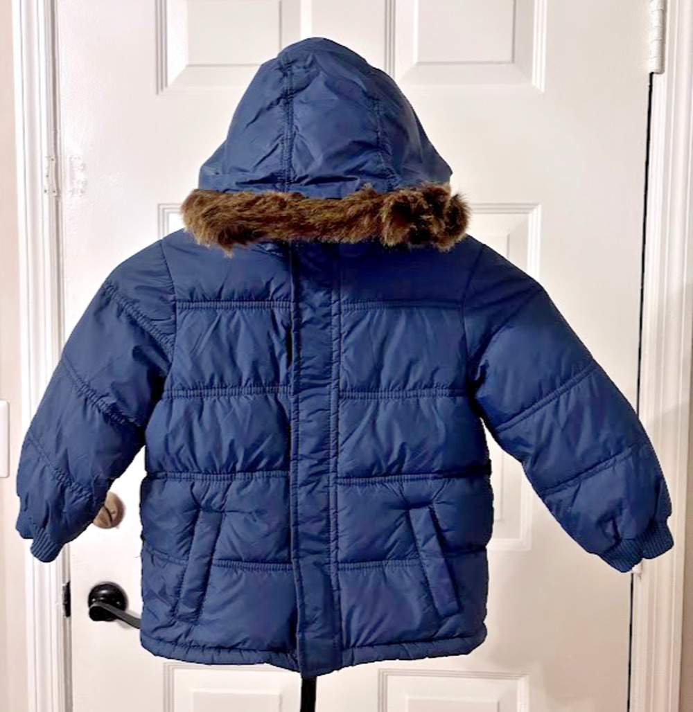Gymboree Toddler Parka Puffer Jacket 2T 3T Navy Blue Faux Fur Hood Winter Coat